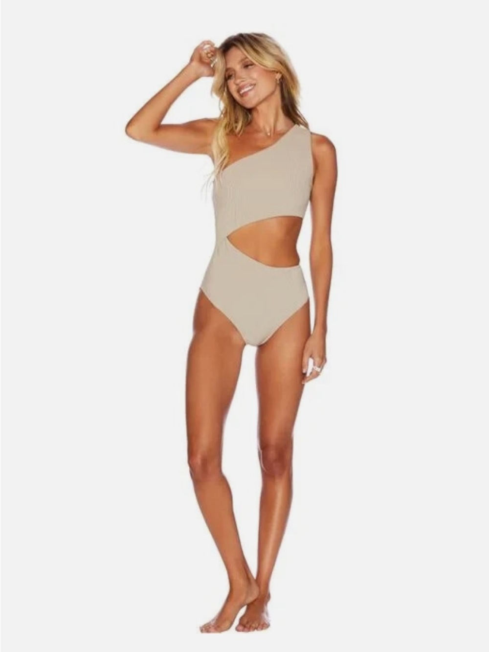 Never Worn BEACH RIOT Celine Cutout One-Shoulder Taupe Women's Swim | Size Small